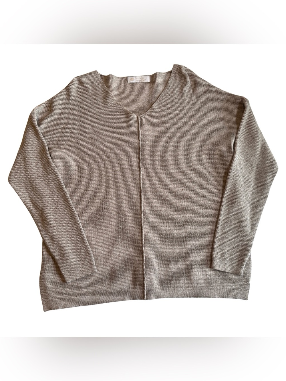 Leela & Lavender Tan‎ V-Neck Oversized Waffle Knit Sweater Medium Soft Viscose